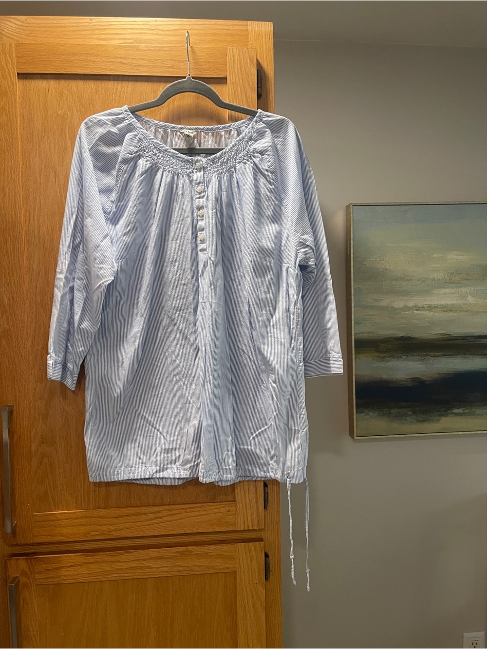 L.L. Bean Blue and White Striped Button Shirt
